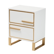 Baxton Studio Giolla Contemporary Glam and Luxe White Finished Wood and Gold Metal 2-Drawer Nightstand